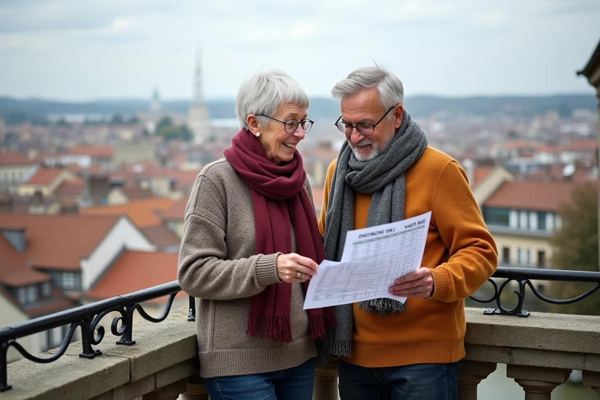 Couple retraité discute depuis un balcon à Lyon