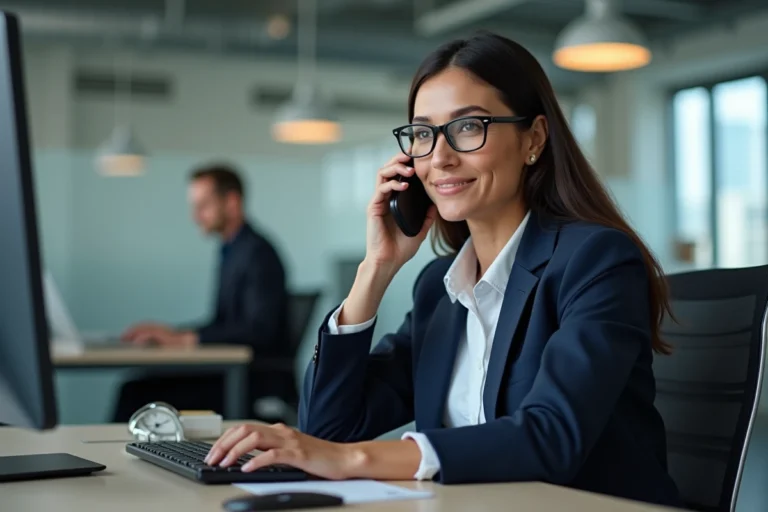 Femme d'affaires en visioconference dans un bureau moderne