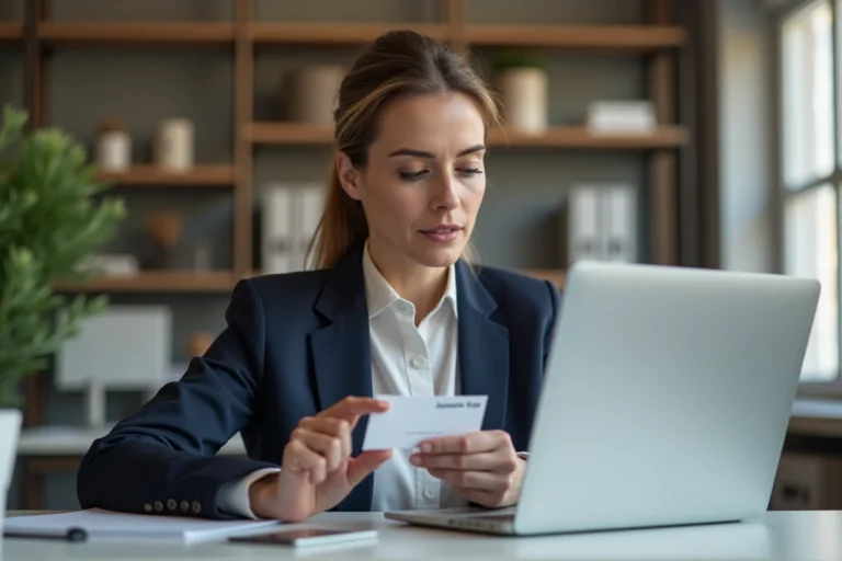 Femme professionnelle en train de concevoir une carte de visite