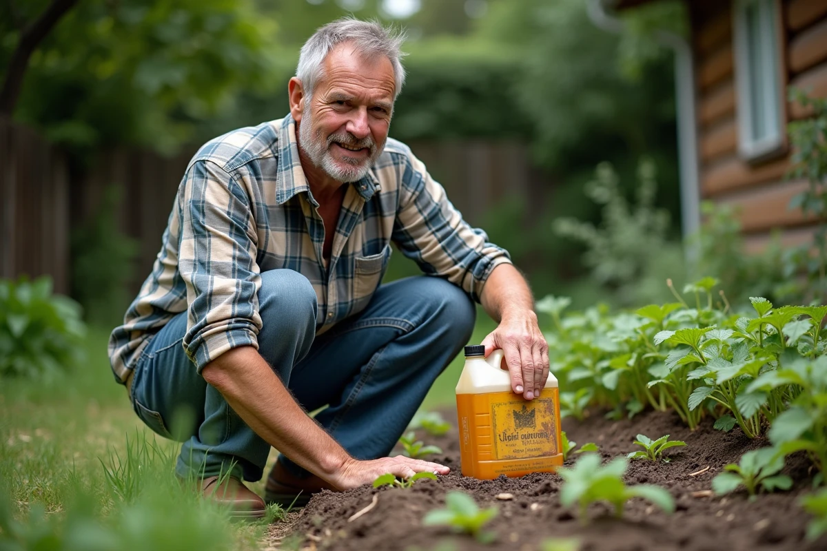 Homme d'âge moyen dans le jardin avec un conteneur de refroidissement