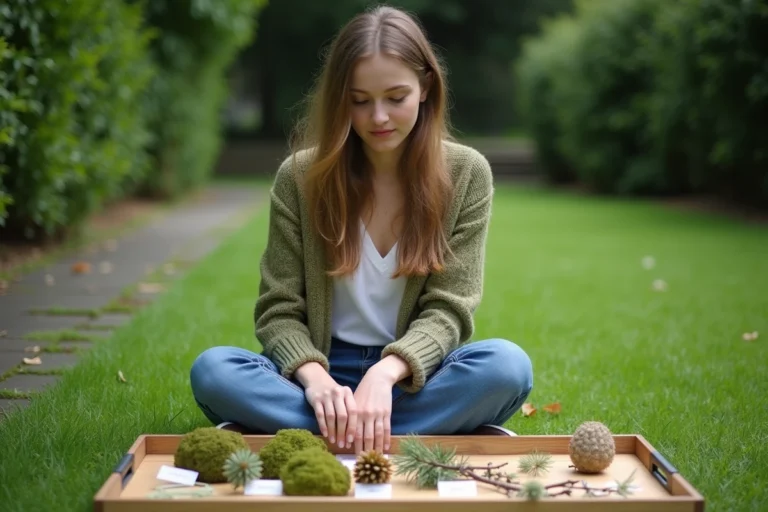 Jeune étudiante en biologie organise des plantes en extérieur